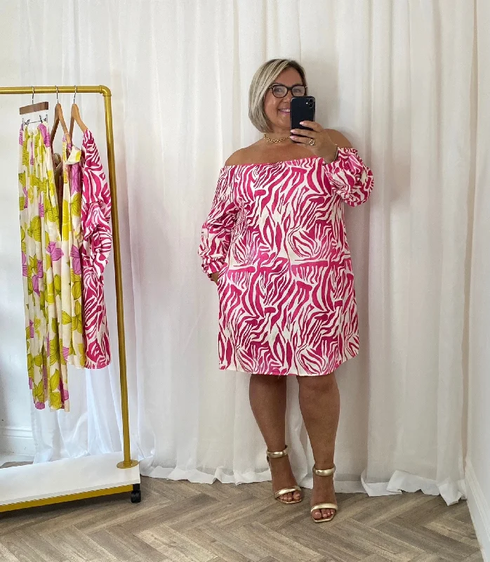 Zebra Off The Shoulded Dress In Pink Tunics Luxurious high-end