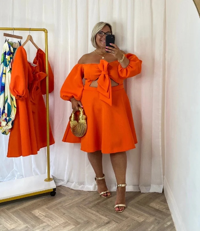 Bardot Bow Front Skater Dress In Orange Tunics Recommended stylist