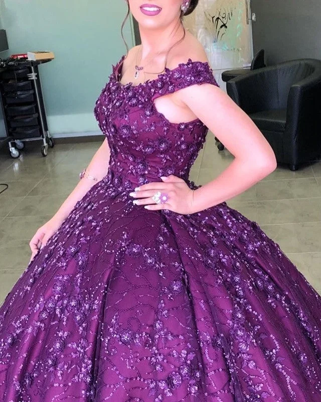 Ball Gown Quinceanera Dresses 3D Lace Flowers Embroidery Tunics Silk luxurious