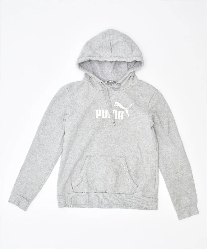 PUMA Womens Oversized Hoodie Jumper UK 12 Medium Grey Cotton Hoodie with Magnetic Closure Innovative Modern