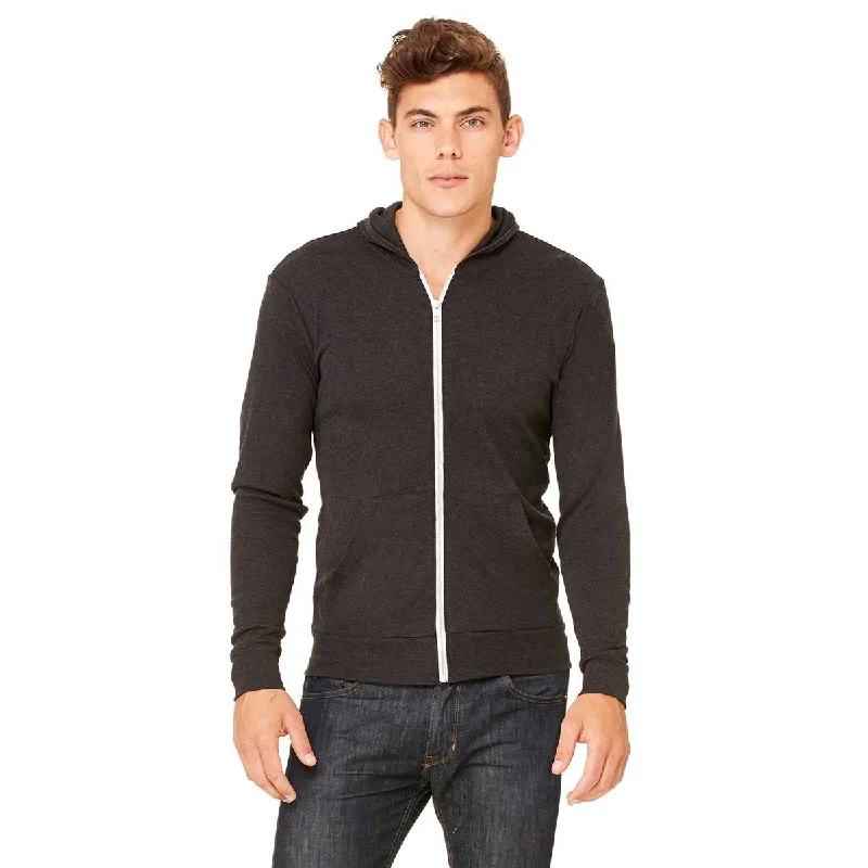 Bella + Canvas Unisex Charcoal-Black Triblend Full-Zip Lightweight Hoodie Hoodie with Sequins Glamorous Eye-catching