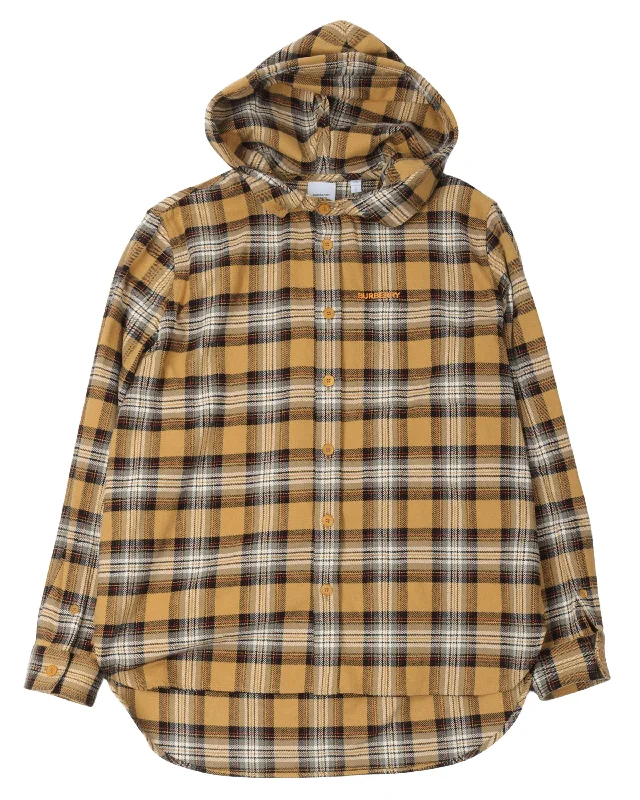 Checked Hooded Shirt-- Chenille Brocade Lace