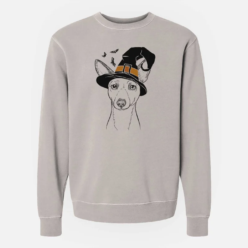 Witch Perry the Portuguese Podengo - Unisex Pigment Dyed Crew Sweatshirt Hoodie with Applique Textured Unique