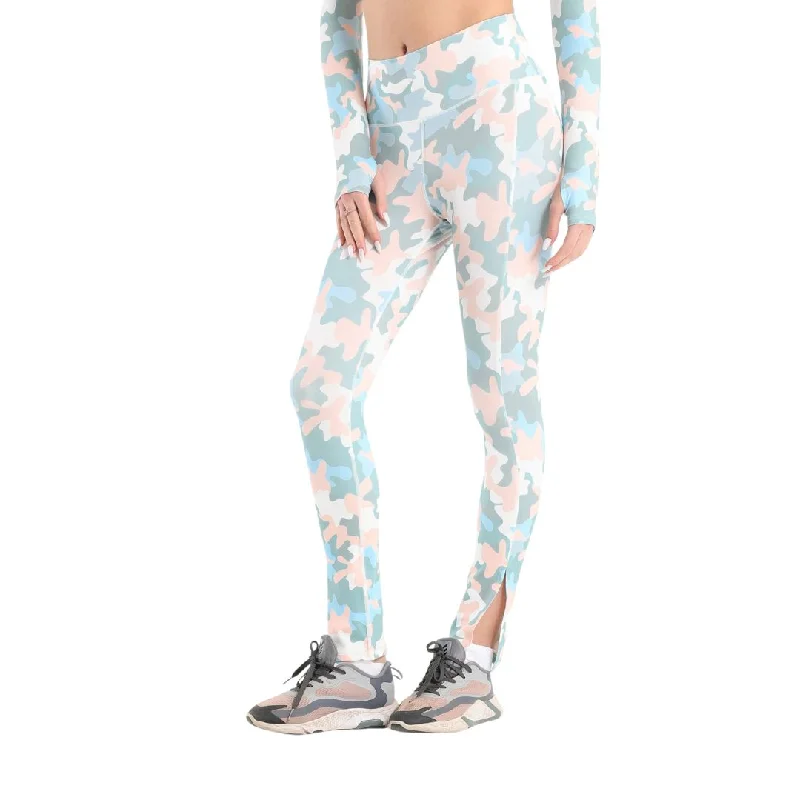 Colored camo slit printed leggings Trendy Color Block Leggings