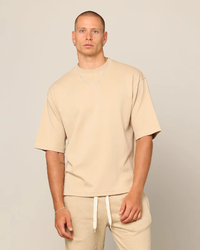 Carré Blanc Boxy T-Shirt Stone-- Fleece Fabric Down Fabric Feather Fabric