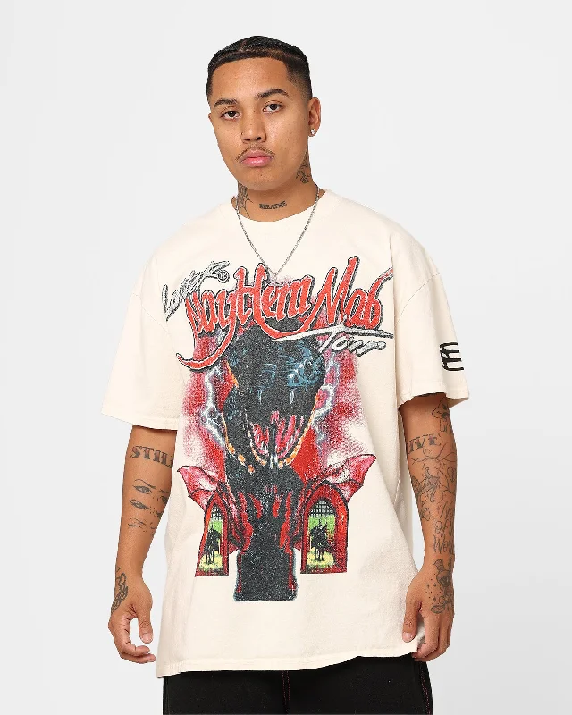 Loiter Mayhem Mob Vintage T-Shirt Off White-- Thin T-Shirt Open Front Quick Dry