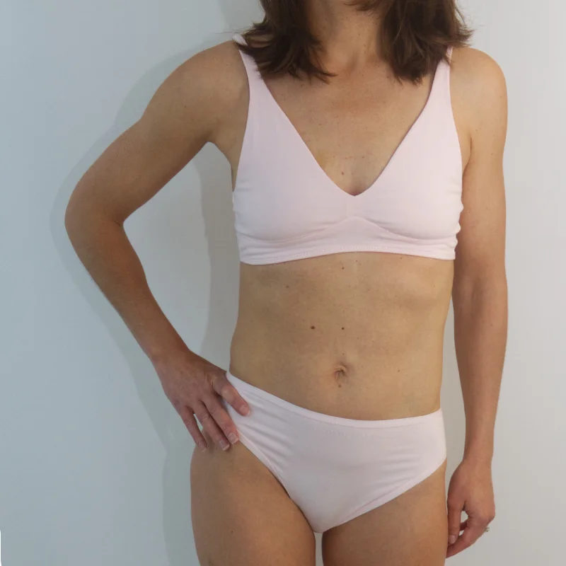 Women's organic cotton matching bralette and mid-rise bikini set - Light Pink Halter top bikini set, Sexy, Trendy, Comfortable