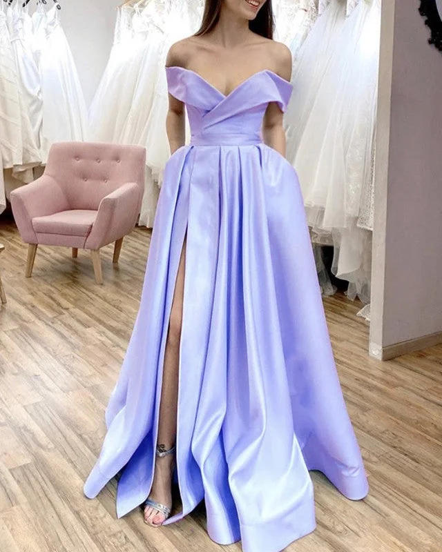 Long Split Off Shoulder Prom Dresses With Pockets Tunics Vintage classic