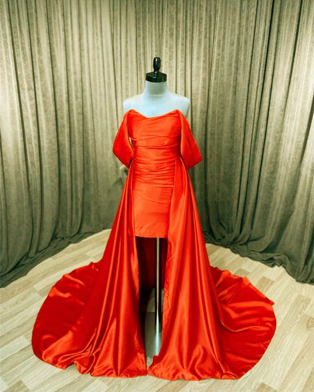 Orange Satin Off The Shoulder Prom Dresses Tunics Floral girly