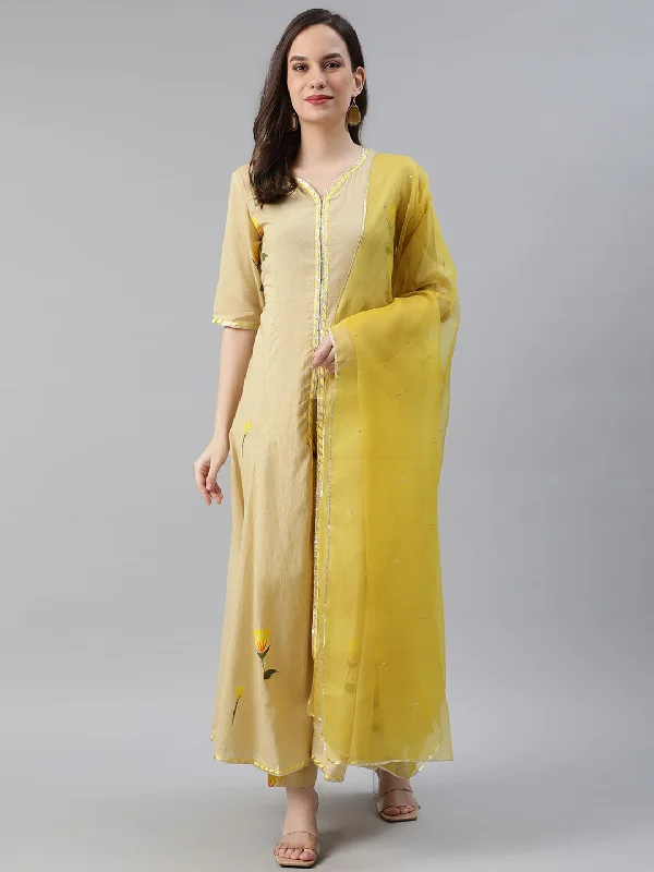 Women's Cotton Printed Kurta Pant Dupatta Set - Ahika Wide-Legged Palazzos
