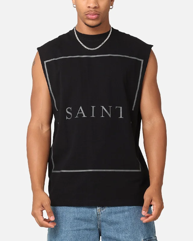Saint Morta Division Oversized Muscle T-Shirt Black/Black-- Satin Blend Silk Blend Wool Blend