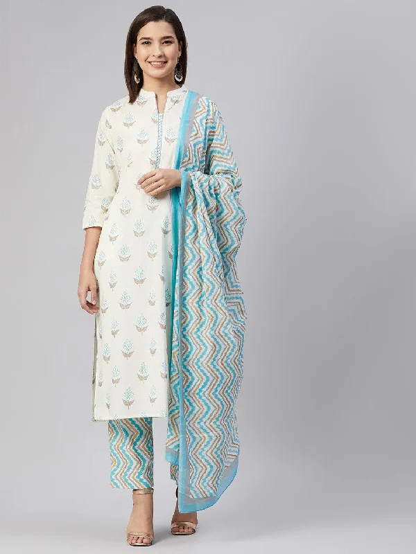 Women's Cotton Printed Kurta Pant Dupatta Set - Ahika Comfortable Cargo Pants