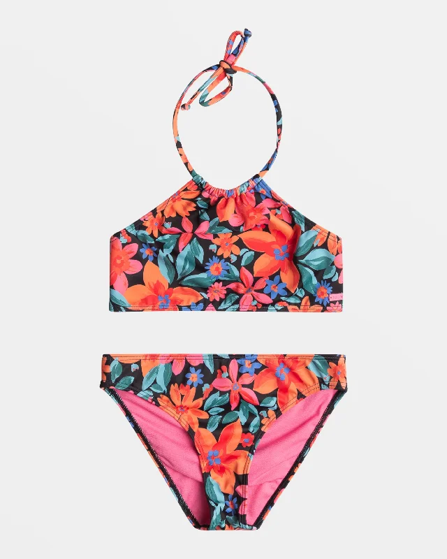 Girls 4-16 Floral Fiesta Halter Bikini Set - Anthracite Floral Fiesta Tied bikini, Adjustable, Sexy, Comfortable