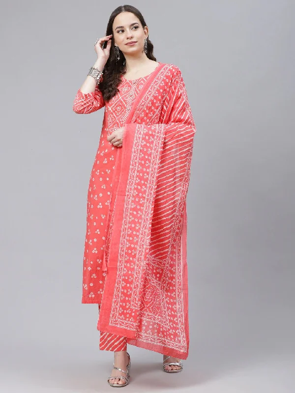 Women's Cotton Printed Kurta Pant Dupatta Set - Ahika Formal Stretch Pants