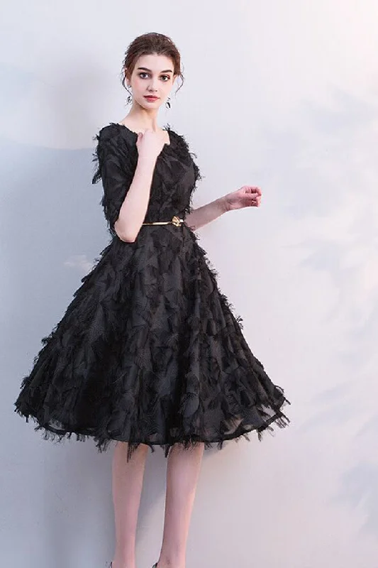 HALF SLEEVE SHAGGY A-LINE DRESS Crew Neckline Casual