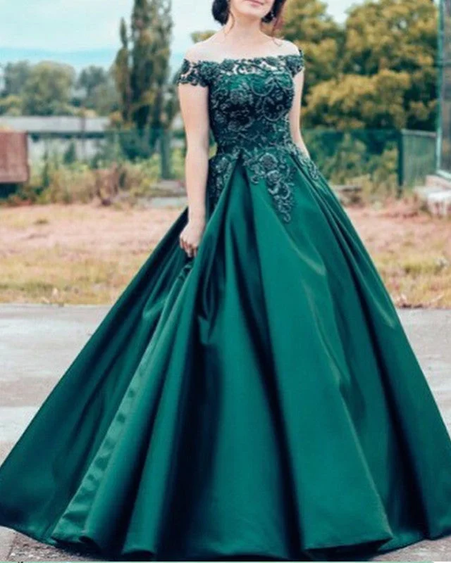 Ball Gown Off Shoulder Lace Beaded Prom Dresses With Pockets Tunics Fall fleece