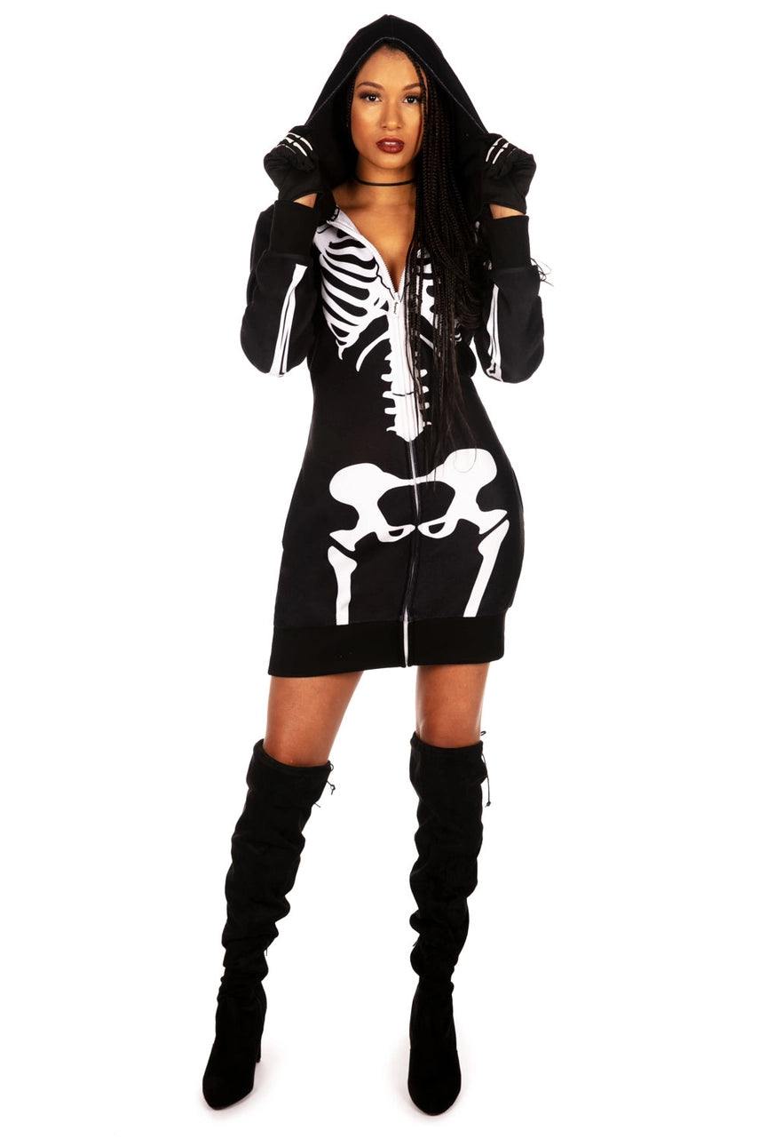 Cozy Skeleton Hooded Dress Tunics Fashionable chic
