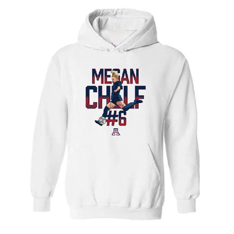 Arizona - NCAA Women's Soccer : Megan Chelf - Player Collage Hooded Sweatshirt Hoodie with Mock Neck Collared Structured