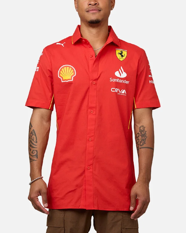 Puma X Scuderia Ferrari 2024 Team Button Up Shirt Burnt Red-- Hooded Caped Shawl Collar