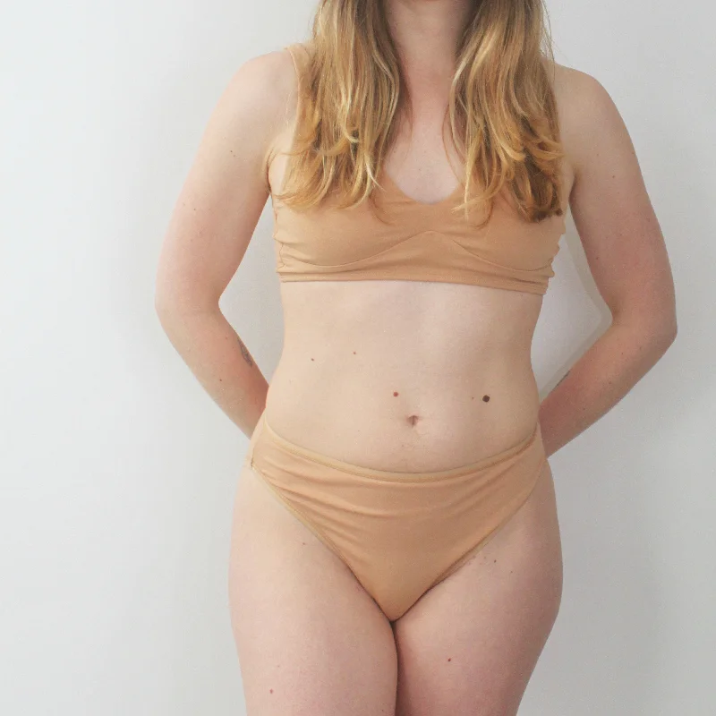 Women's organic cotton matching bralette and mid-rise bikini set - almond (light nude) Halter bikini top, Sexy, Chic, Comfortable