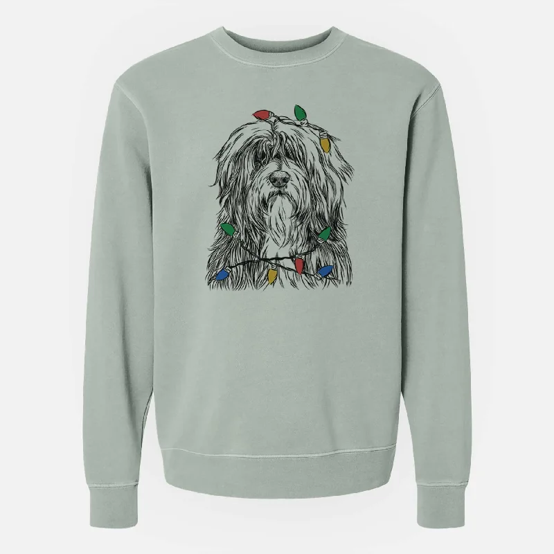Christmas Lights Otto the Polish Lowland Sheepdog - Unisex Pigment Dyed Crew Sweatshirt Hoodie with Full-Zip Functional Layering