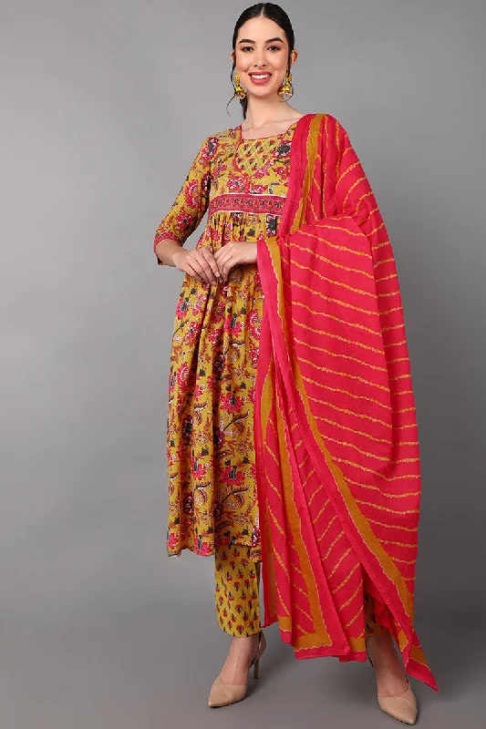 Women's Cotton Printed Kurta Pants Dupatta Set  - Ahika Fashionable Track Pants