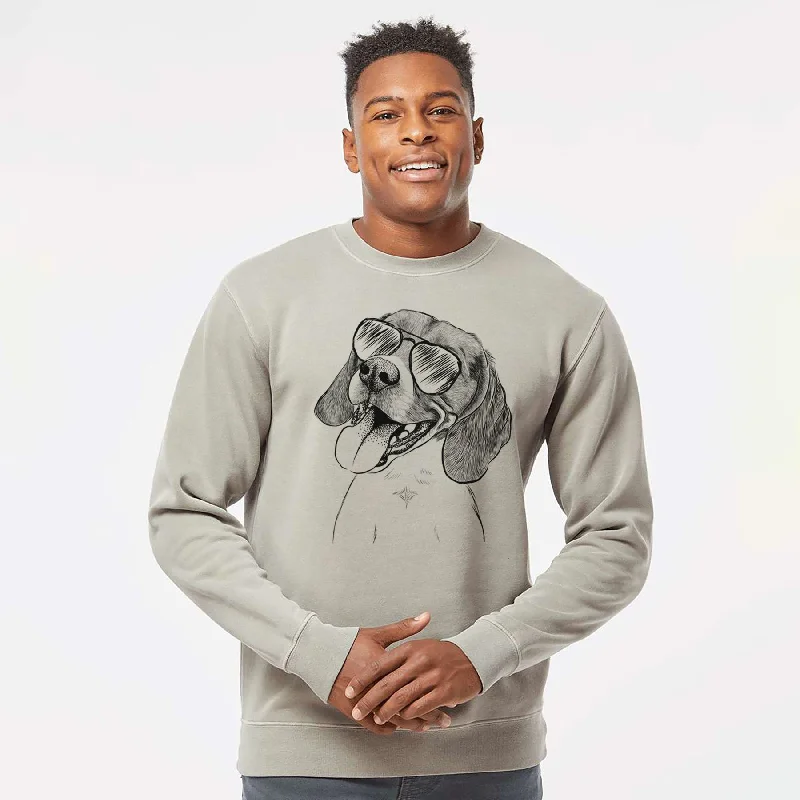 Aviator Little Bandit the Beagle - Unisex Pigment Dyed Crew Sweatshirt Hoodie with Raw Hem Edgy Unfinished