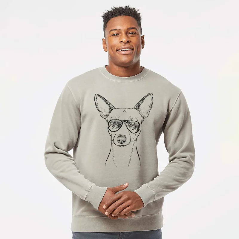 Aviator Perry the Portuguese Podengo - Unisex Pigment Dyed Crew Sweatshirt Hoodie with Mesh Breathable Sporty