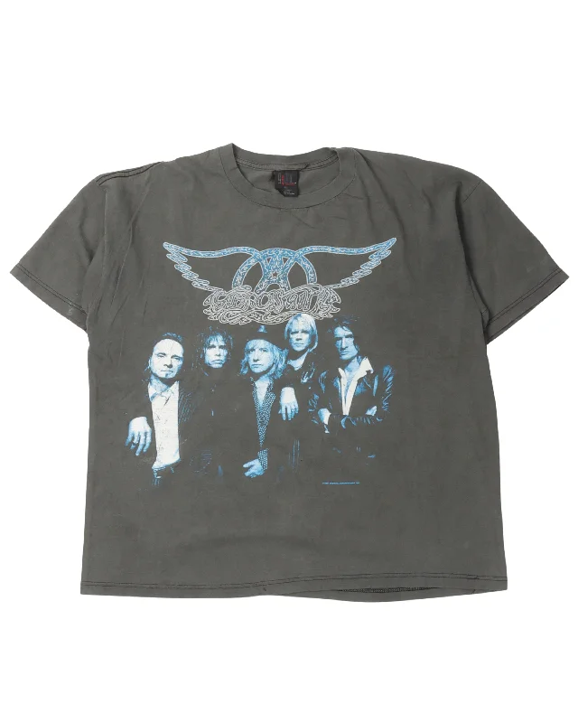 Aerosmith Nine Lives World Tour T-Shirt-- Collared T-Shirt Boat Neck A-Line