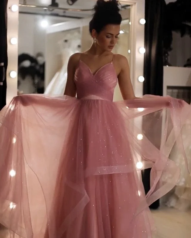 Sparkly Tulle V Neck Ruffles Prom Dresses Tunics Running lightweight