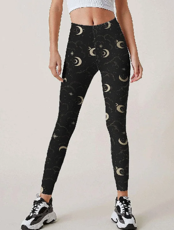 Celestial Moon Leggings Comfortable Wide-Band Leggings