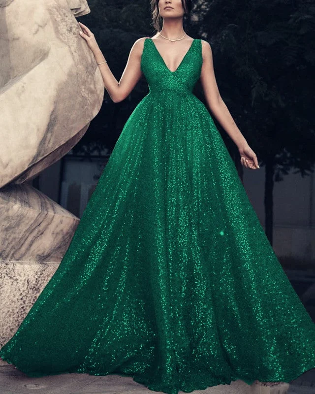 Sequin V Neck Ball Gown Dresses Tunics Gym athletic