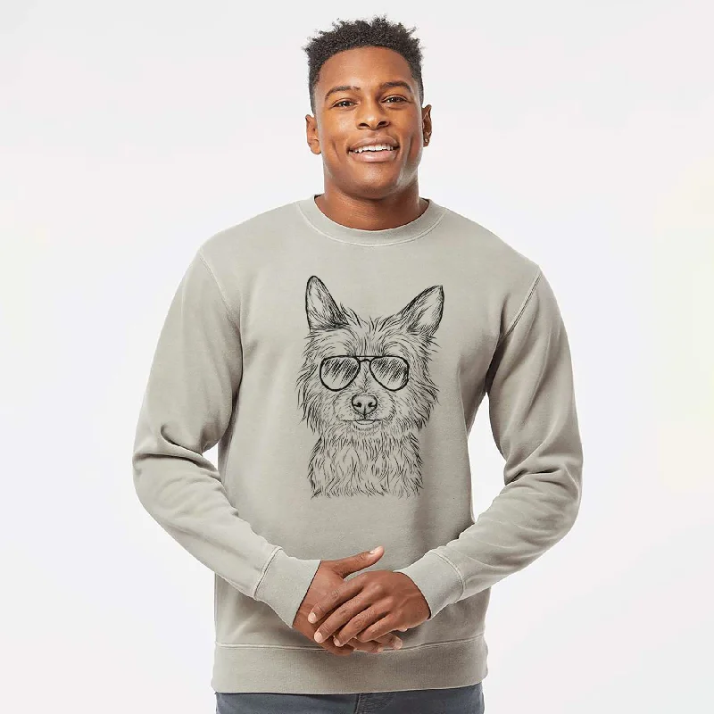 Aviator Paulo the Portuguese Podengo - Unisex Pigment Dyed Crew Sweatshirt Hoodie with Applique Textured Unique