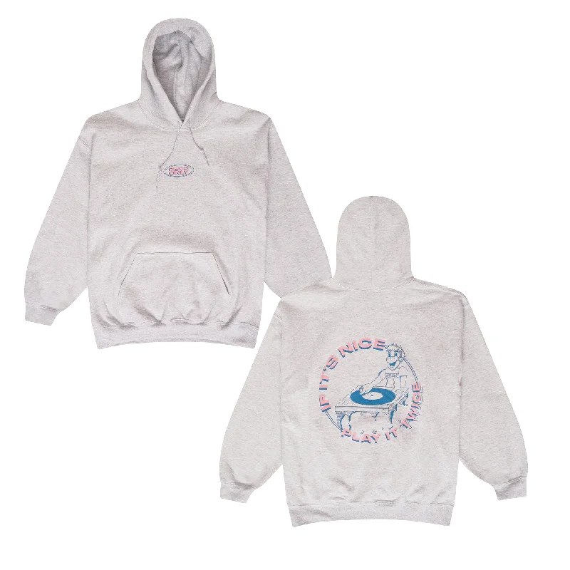 DISCO ONLY 'Play It Twice V1' Hoodie - Ash Grey Hoodie with Exposed Zipper Edgy Industrial