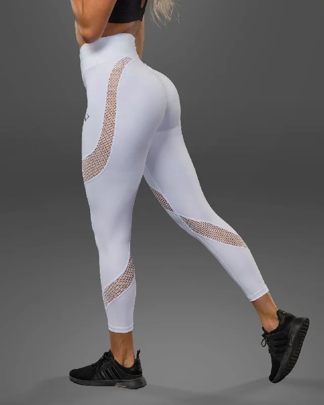 Luxe White Mesh Leggings Fashionable Leather-Look Leggings