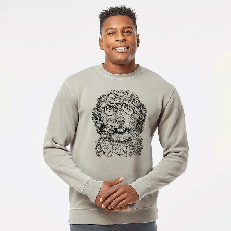 Aviator Palmer the Aussiedoodle - Unisex Pigment Dyed Crew Sweatshirt Hoodie with High Neck Warm Protective