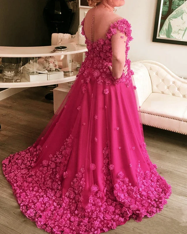 Plus Size Prom Dresses 3D Flowers Sleeved Tunics Occasion special