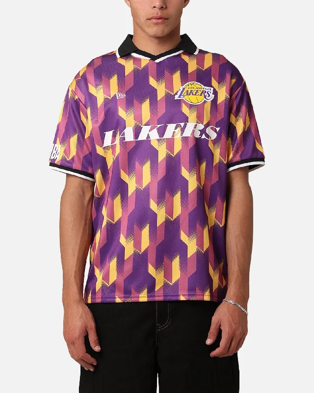 New Era Los Angeles Lakers NBA Soccer T-Shirt Purple-- Print Jacquard Patchwork