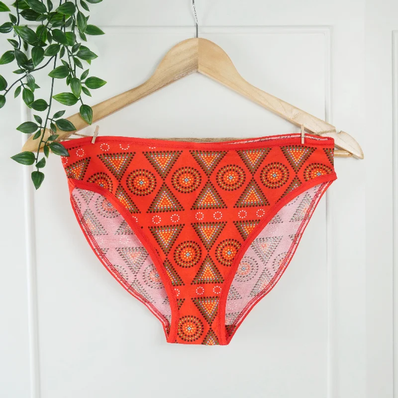 Women's organic cotton mid-rise bikini bottoms - Red Mara print Soft fabric bikini, Comfortable, Chic, Sexy