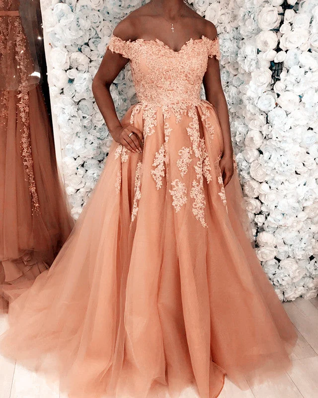 Elegant Tulle Prom Dresses Off Shoulder Lace Appliques Turtleneck Warm Winter