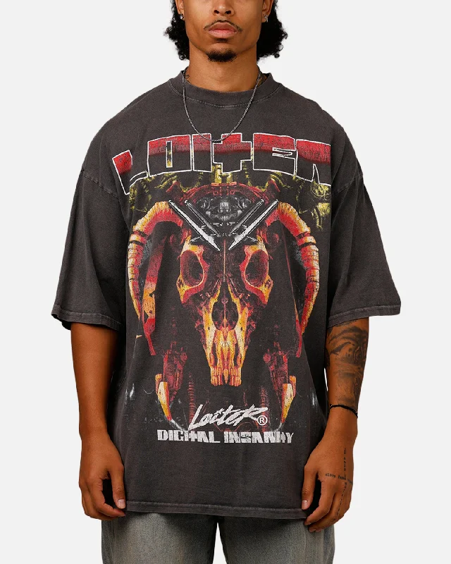 Loiter Digital Insanity Vintage Mock T-Shirt Charcoal-- Zippered Buttoned Snapped