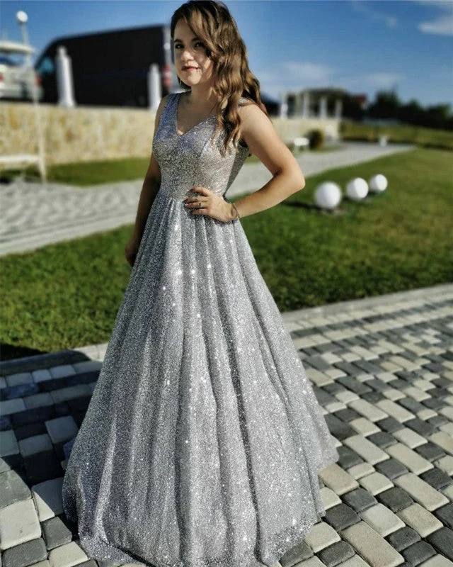 Glitter A-line Princess V Neck Dresses Tunics Fleece cozy