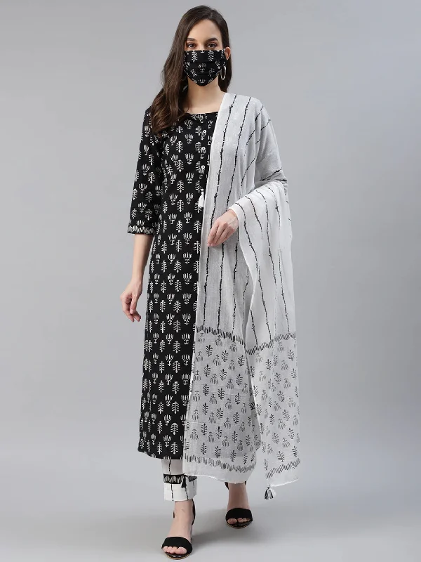 Women's Cotton Blend Printed Kurta Pant Dupatta Set - Ahika Formal Dress Pants