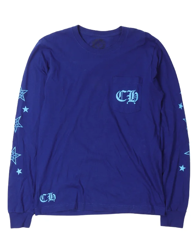 5 Pointed Star Long Sleeve Pocket T-Shirt-- Knit Fabric Woven Fabric Fleece Fabric