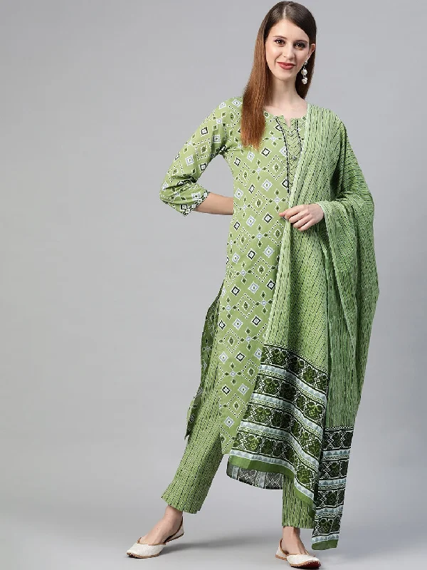 Women's Cotton Printed Kurta Pant Dupatta Set - Ahika Cozy Knit Pants