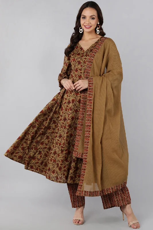 Women's Cotton Printed Kurta Pants With Dupatta Set  - Ahika Lightweight Jogger Pants
