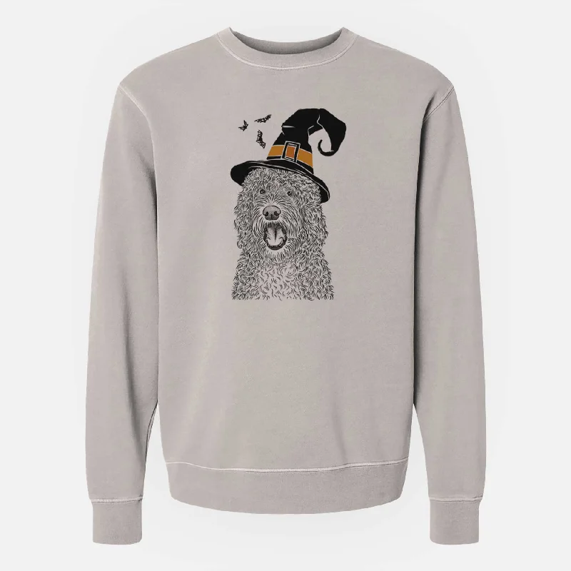 Witch Phillip the Portuguese Water Dog - Unisex Pigment Dyed Crew Sweatshirt Hoodie with Hem Drawcord Adjustable Customizable