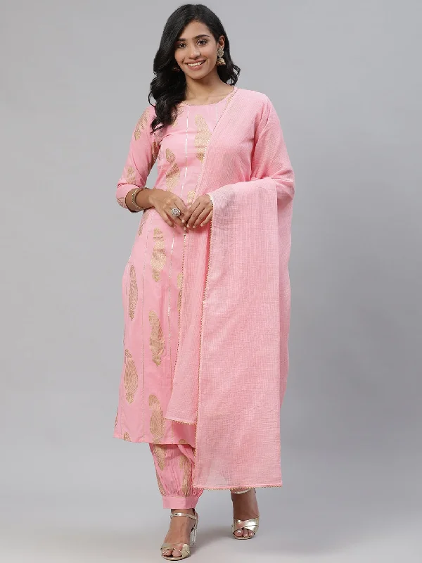 Women's Cotton Printed Kurta Pant Dupatta Set - Ahika Trendy Printed Leggings