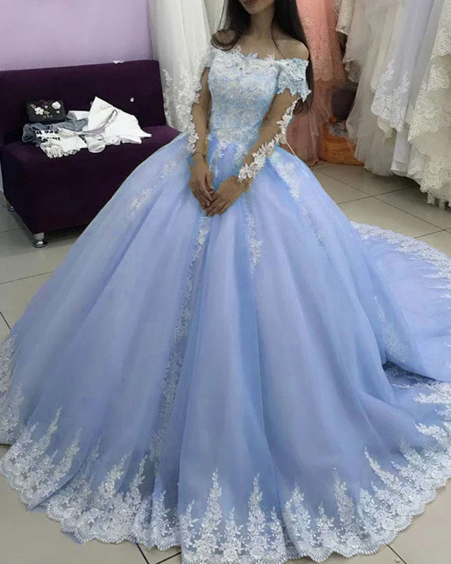 Long Sleeves Quinceanera Dresses Off Shoulder Lace Appliques Tunics Vintage classic