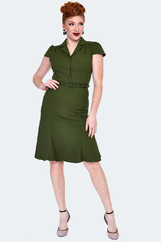 Olive Green Shirtwaist Dress by Voodoo Vixen Tunics Luxurious high-end